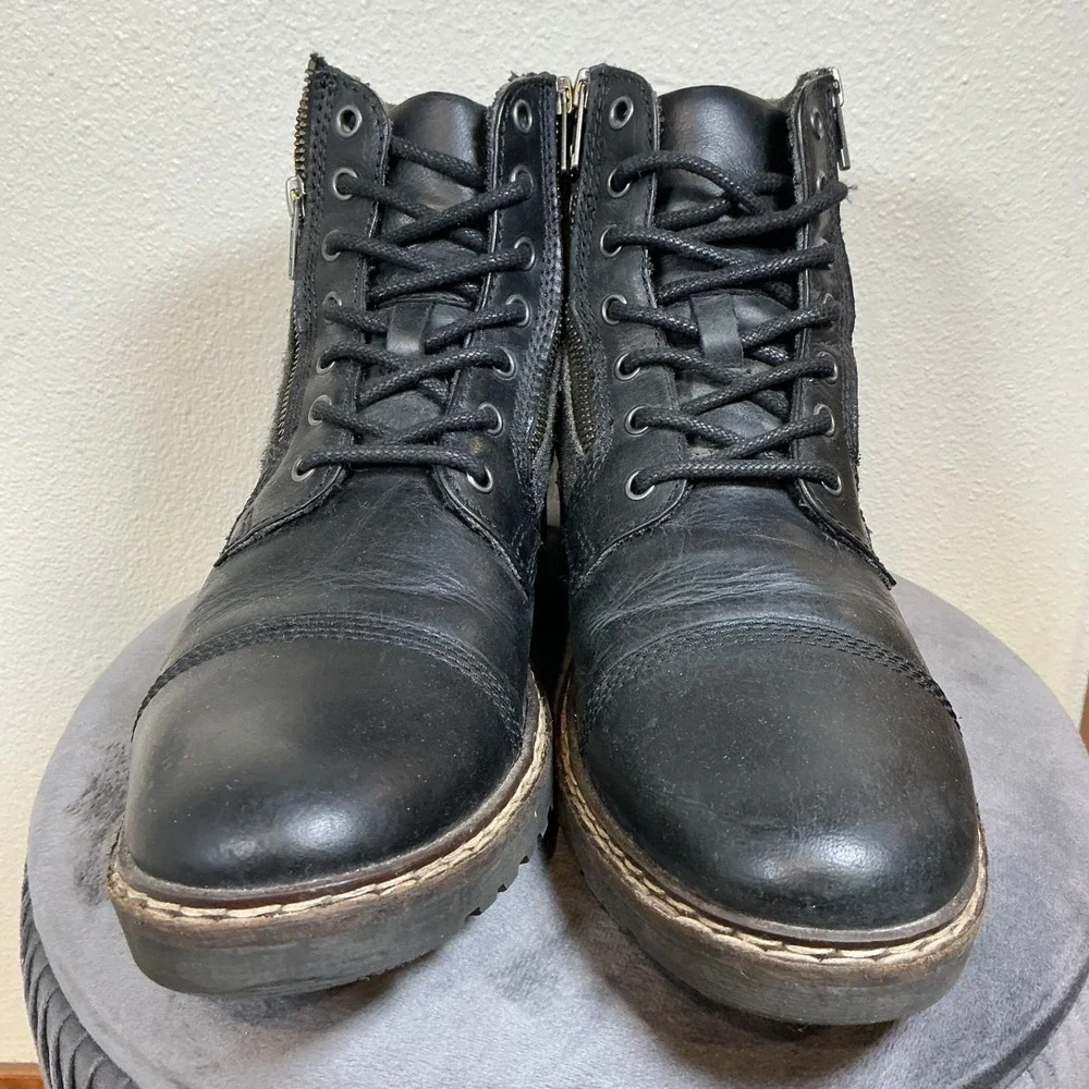 Steve Madden Jotter Black Leather Boots Mens Side‎ Zipper Size 10